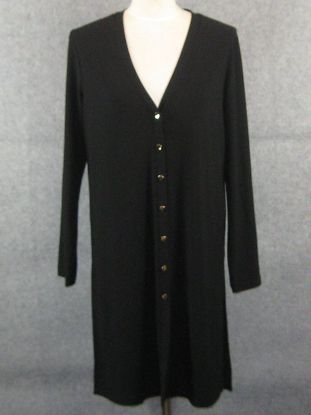 Susan Graver Textured Liquid Knit Long Cardogan Black M